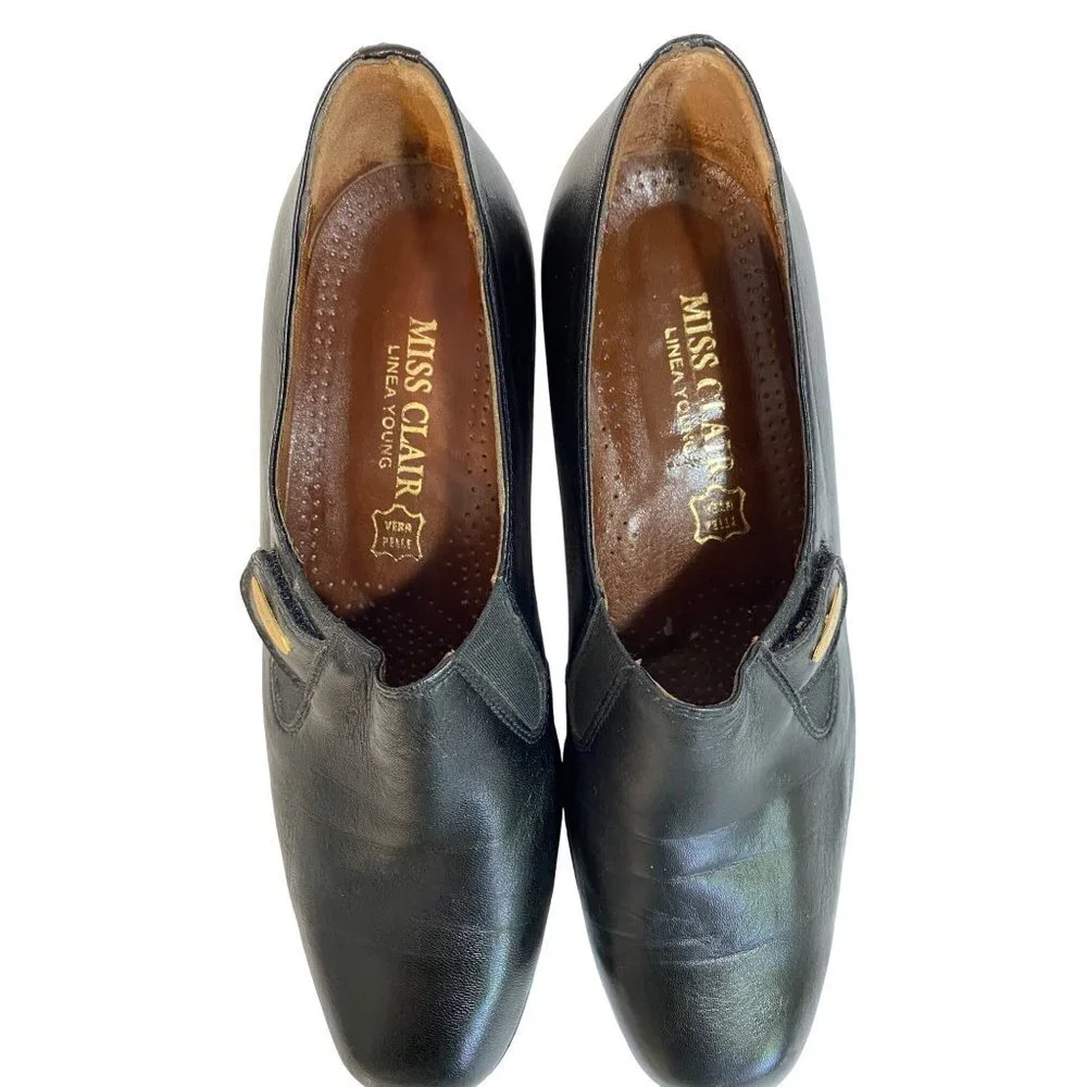 Vintage‎ 80's Miss Clair Linea Young Black Italian Leather Shoes Size 37
